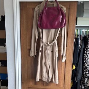 Tan Trench Coat with Pink Bag